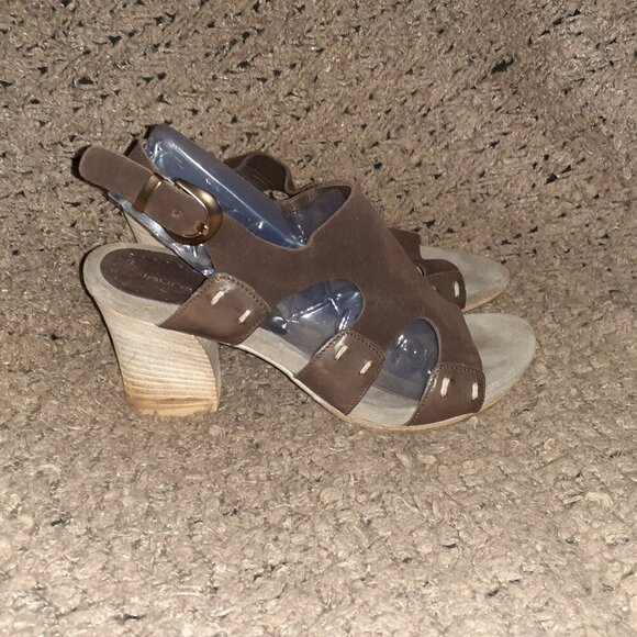 LAURA BELLARIVA-ITALY-Brown Suede Cut-Out Slingback Sandals-Curved Heel-Sz 39-EX - Picture 4 of 7